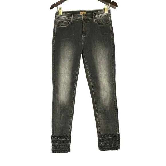 DRIFTWOOD Denim - Driftwood Jackie Skinny Crop Jeans Women Size 26 Charcoal Embroidery Retro Boho